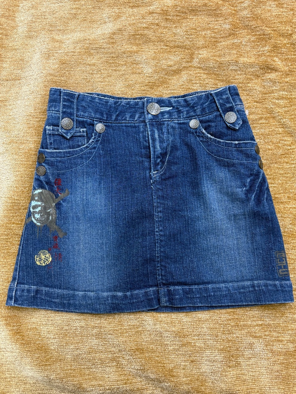 Disney Pirates of the Caribbean Denim Skort with pirate emblem - girls size 8